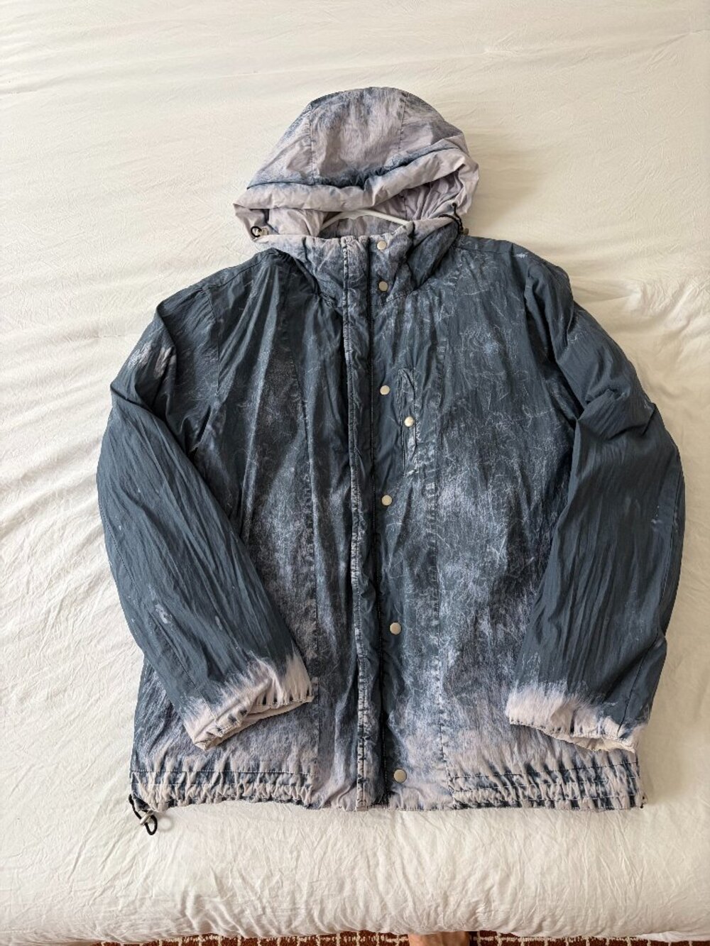 AllSaints Winter Lowden Reversible Hooded Jacket Grey Tie Dye Wash